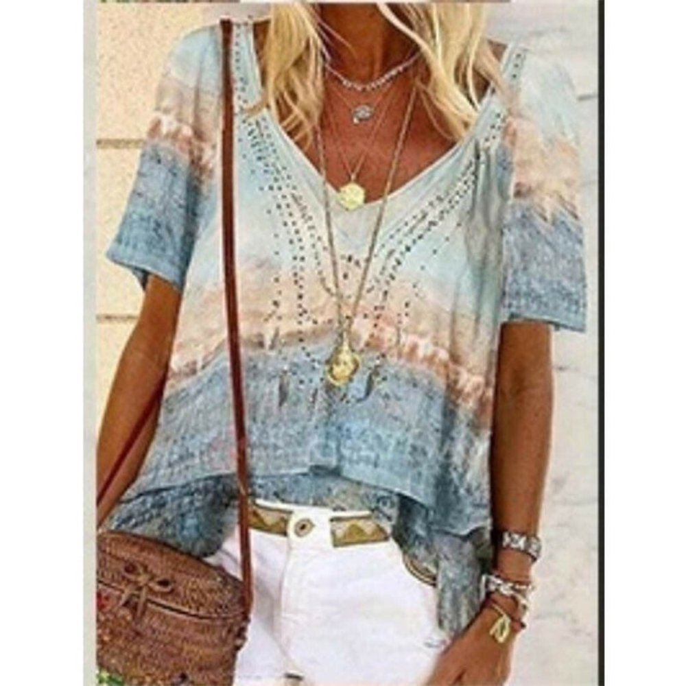 T Shirt V-Neck Tops Floral Loose Blouse